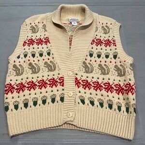 Villager Men Knit Sweater Vest Cardigan Cream M USA Fall Academia Preppy-4578